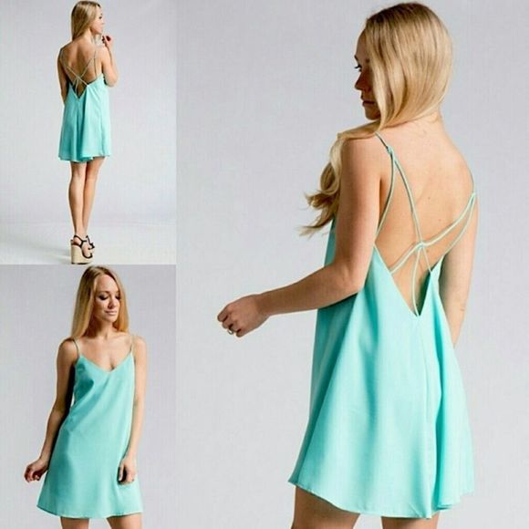 Mint Green Light Blue Strappy Open Back Slip Dress - Picture 1 of 8